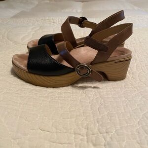 Dansko Black and Brown Sandals with Wedge Heel